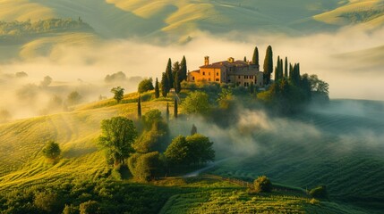 Misty Tuscany: Serene Landscape in Italy Generative AI