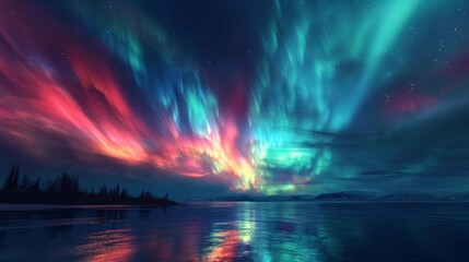 Captivating Aurora Borealis Northern Lights Illuminating Beautiful Landscape Generative AI - obrazy, fototapety, plakaty