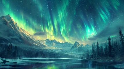 Obraz premium Captivating Aurora Borealis Northern Lights Illuminating Beautiful Landscape Generative AI