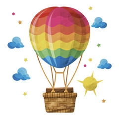 Rainbow-colored Hot Air Balloon Element