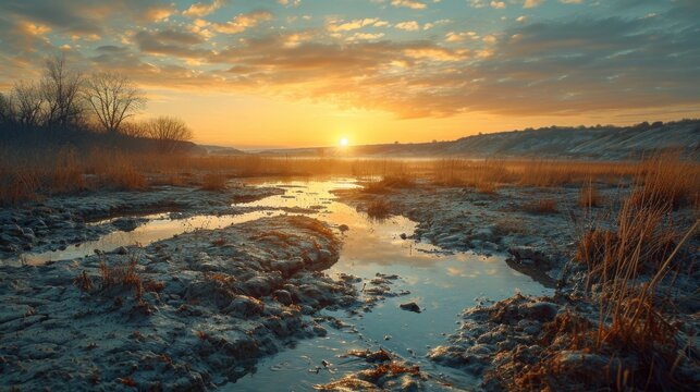 Eroded Landscape at Sunset Generative AI