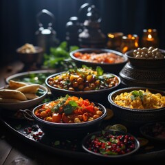 Traditional Eastern Asian Arabic food on table Generative AI