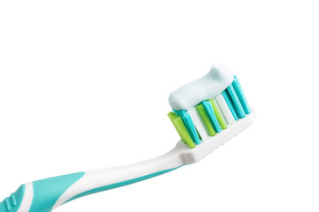Toothbrush with toothpaste, isolated on white background