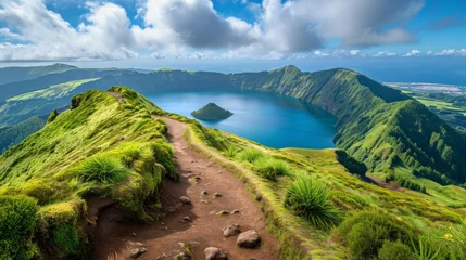 Fotobehang Scenic Hiking Trail with Beautiful Lakes in Ponta Delgada, Azores, Portugal Generative AI © AlexandraRooss