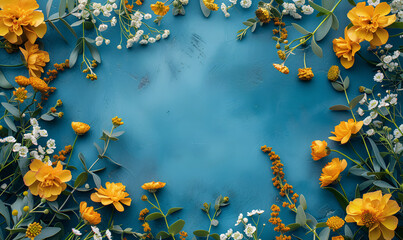 Obraz na płótnie Canvas spring mockup copy space on colorful flowers. spring flat lay