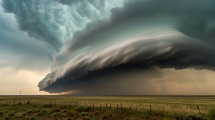 The ominous approach of a shelf cloud over an open plain, heralding a severe storm on World Meteorological Day. storm clouds over the sea