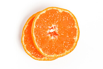 Sliced fresh organic orange delicious fruit top view isolated on white background clipping path