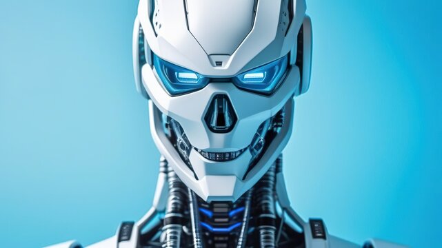 Robot on blue background. 3D illustration. Generated AI