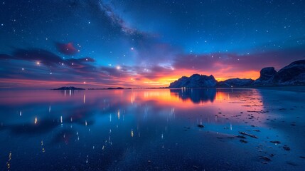 Fototapeta na wymiar Serenity at Sunset: Stars Reflected in Archipelago Waters Generative AI