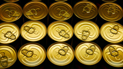 Many beautiful golden-black food cans