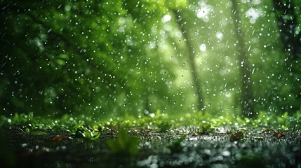 Fotobehang The rhythmic pattern of raindrops falling on a forest floor, a natural percussion in the symphony of World Water Day. © SardarMuhammad