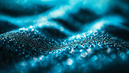 Blue Abstract Background, Bright Shiny Lights, Bokeh and Sparkling Design, Futuristic Glowing Texture