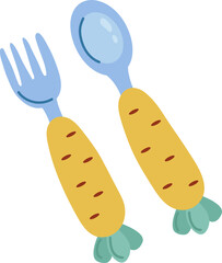Baby spoon and fork hand drawn.