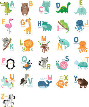 animal icons set alphabet vector illustration