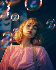 Woman blowing bubbles