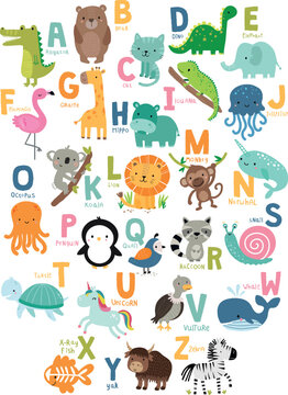 icons set animals alphabet vector illustration