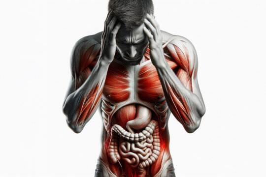 body man anatomy pain isolated on white background. ai generative