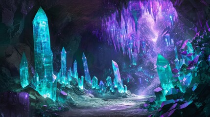 Immersive Cave Filled With Multitude of Purple - obrazy, fototapety, plakaty