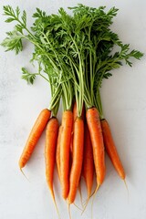 Overhead view of bunch of carrot against white background
