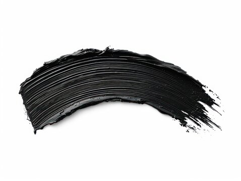 Black mascara texture, brush stroke isolated on white background. Cosmetic product swatch