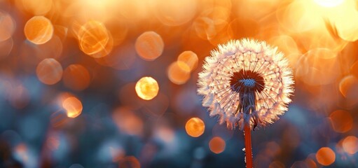  a close up of a dandelion on a blurry background with boke of lights in the foreground and a blurry background of blurry lights in the foreground.