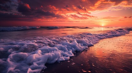  the sun is setting over the ocean and the waves are foaming in the water and the sun is setting over the ocean and the waves are foaming in the water.