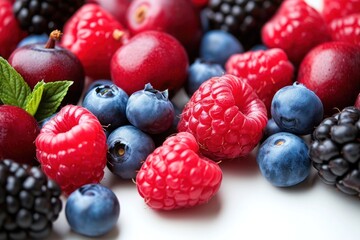 Close-up of berry fruits against white background