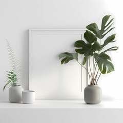 Empty horizontal frame mockup in modern minimalist wall