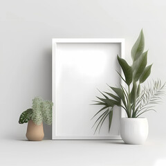 Empty horizontal frame mockup in modern minimalist wall
