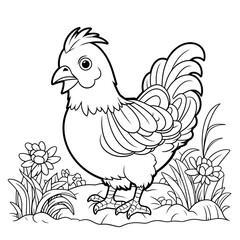 Fototapeta na wymiar Beautiful Hen Coloring Page, Perfect Chicken Design For your Project and Creations, Ai Generative