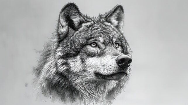  a black and white photo of a wolf's face with a sad look on it's face and the wolf's head is in the foreground.