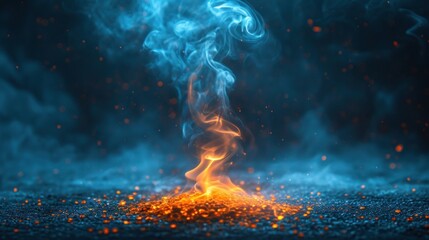  a close up of a fire in the middle of a road with smoke coming out of the top of it and a lot of orange and blue smoke coming out of the top.