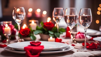 Romantic dinner table setting valentine	