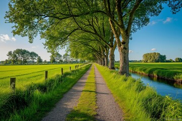 Fototapeta na wymiar Tranquil Pathway Flanked by Majestic Trees