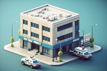 Illustration of a 3D police station building. Generative AI - obrazy, fototapety, plakaty