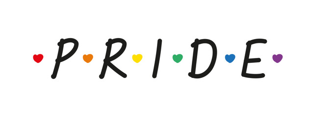 LGBT Pride Month concept. Rainbow hearts and text  on white	.

