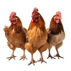 three chickens on a isolate white background 