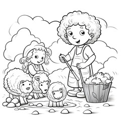 Fototapeta premium Beautiful Sheep Coloring Page, Perfect Design For your Project and Creations, Ai Generative