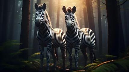 Foto auf Leinwand Two zebras in the dark forest. © Галя Дорожинська