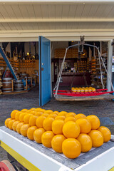 Detail of edam cheeses, town cheese market, Edam, North Holland, Netherlands - obrazy, fototapety, plakaty