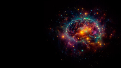 Obraz premium Abstract brain in space. Concept of intelligence and creativity. The fusion of human thought with the infinite universe.