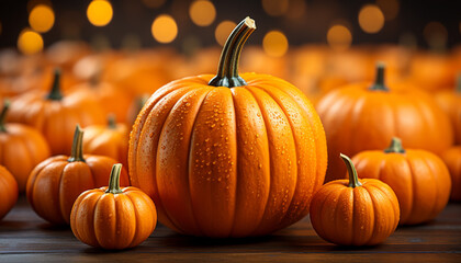 Autumn celebration pumpkin lanterns glow in spooky Halloween night generated by AI
