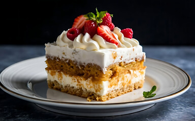 Capture the essence of Tres Leches Cake in a mouthwatering food photography shot