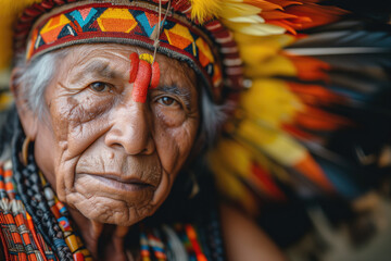 portrait of an elderly man in traditional indigenous american attire