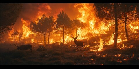 Animals escaping forest fires