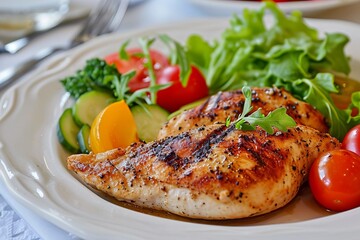 Fitness on a plate: behold a perfectly grilled chicken breast, a wholesome meal fueling strength and vitality generative ai