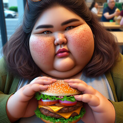 A woman holding a hamburger