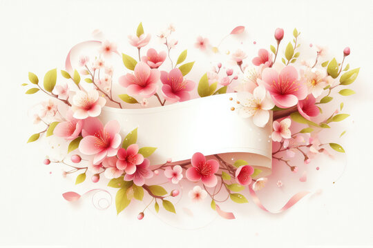 Greeting card with flowers and inscriptions Hello spring