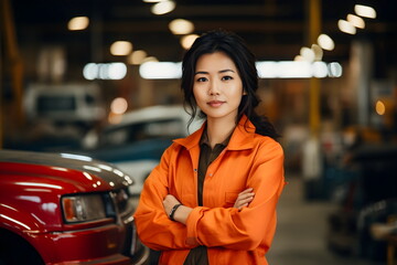 asian worker woman portrait in a car factory