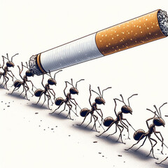 Ants carrying a cigarette